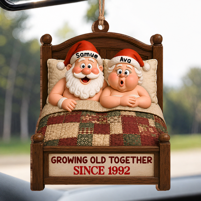 Personalized Growing Old Together Couple Wood Ornament – Custom Names & Year Christmas Gift