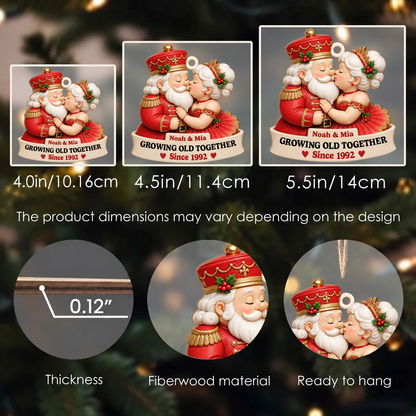 Personalisierter Weihnachts-Holzanhänger für Paare – Nussknacker-König & Weihnachtskönigin küssen sich, gemeinsam alt werden seit, individuelle Namen, Jahr, Jahrestagsgeschenk für Paare