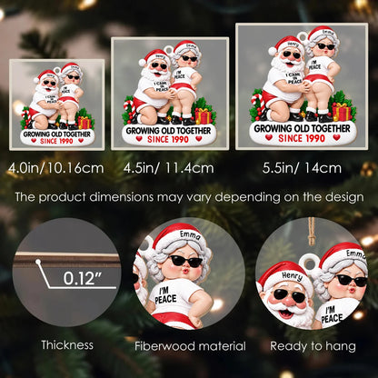 Personalized Funny Couple Christmas Wood Ornament – Santa & Mrs. Claus Sunglasses I Came In Peace Growing Old Together Since Custom Names Year Anniversary Gift For Couple