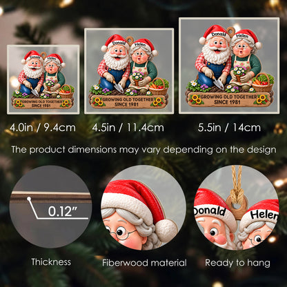 Personalisiertes Weihnachts-Holzornament für Paare – Gemeinsam alt werden seit Jahr, Weihnachtswichtel beim Gärtnern, individuelle Namen, Geschenk
