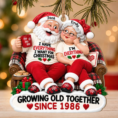 Personalized I'm Everything Santa Couple Plaid Sofa Anniversary Wood Ornament – Gift for Couples