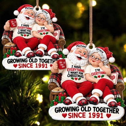 Personalized I'm Everything Santa Couple Plaid Sofa Anniversary Wood Ornament – Gift for Couples