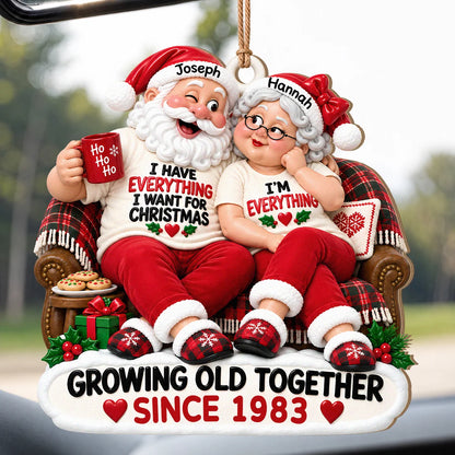 Personalized I'm Everything Santa Couple Plaid Sofa Anniversary Wood Ornament – Gift for Couples