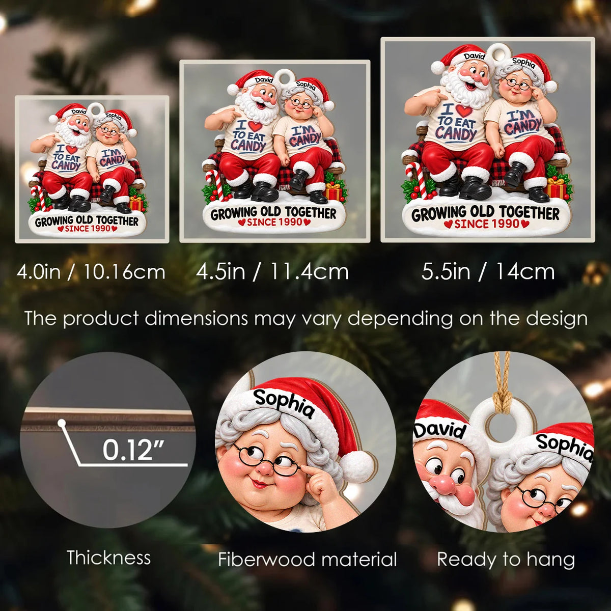 Personalized I'm Candy Santa Couple Plaid Bench Anniversary Wood Christmas Ornament – Gift for Couples