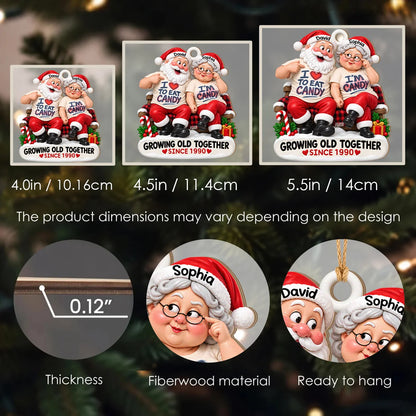 Personalized I'm Candy Santa Couple Plaid Bench Anniversary Wood Christmas Ornament – Gift for Couples