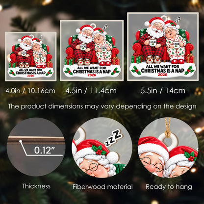 Personalisierter „All We Want for Christmas Is a Nap“ Weihnachtsmann-Paar Kakao Sofa Jahrestag Holz-Ornament – Geschenk für Paare