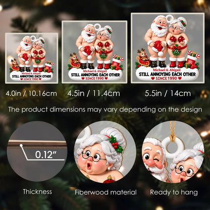 Personalized Still Annoying Each Other Cheeky Santa Couple Hat & Red Baubles Anniversary Wood Christmas Ornament – Gift for Couples