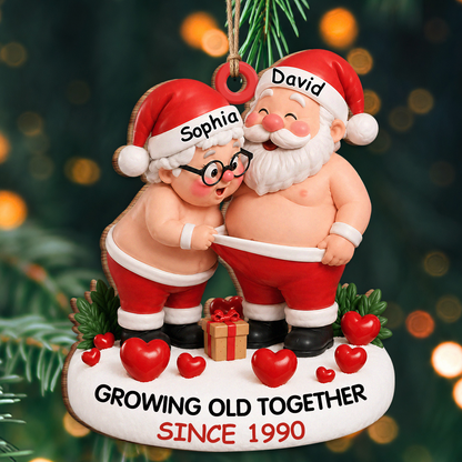 Personalized Growing Old Together Santa Couple Wood Ornament – Anniversary Christmas Gift