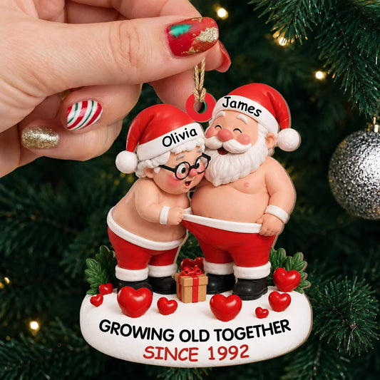 Personalized Growing Old Together Santa Couple Wood Ornament – Anniversary Christmas Gift