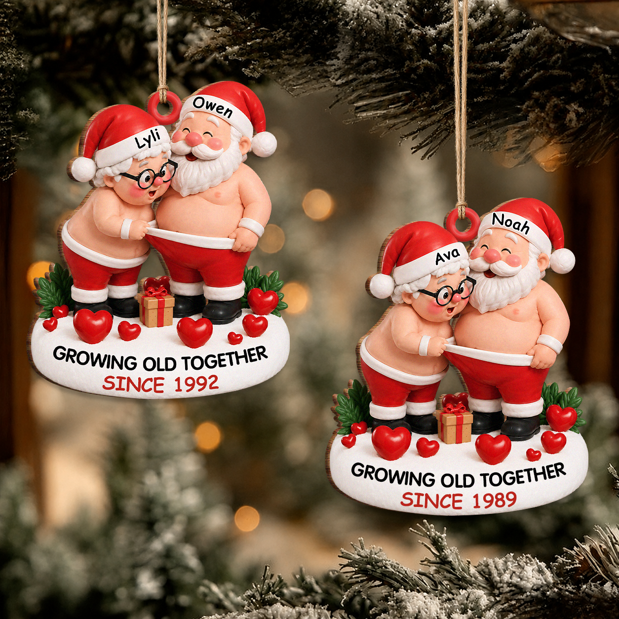 Personalized Growing Old Together Santa Couple Wood Ornament – Anniversary Christmas Gift