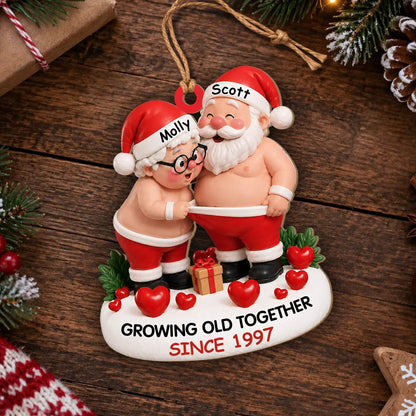 Personalized Growing Old Together Santa Couple Wood Ornament – Anniversary Christmas Gift
