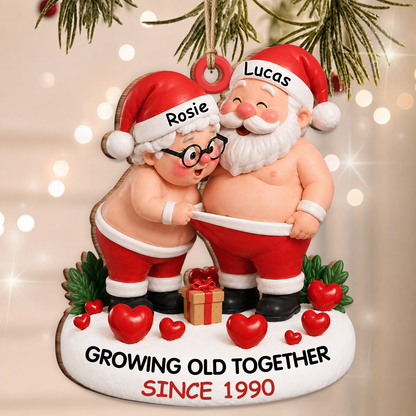 Personalized Growing Old Together Santa Couple Wood Ornament – Anniversary Christmas Gift