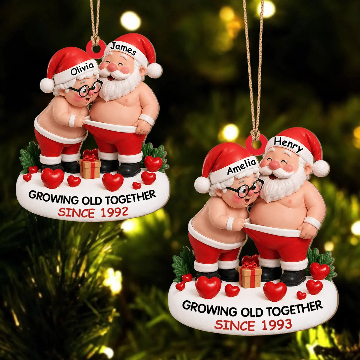 Personalized Growing Old Together Santa Couple Wood Ornament – Anniversary Christmas Gift