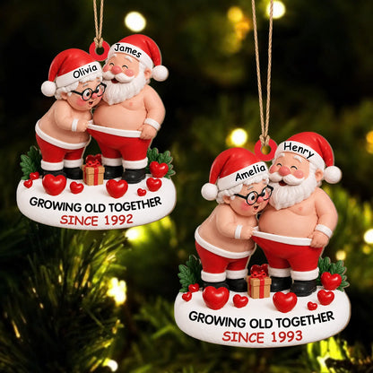 Personalized Growing Old Together Santa Couple Wood Ornament – Anniversary Christmas Gift