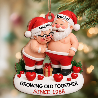 Personalized Growing Old Together Santa Couple Wood Ornament – Anniversary Christmas Gift