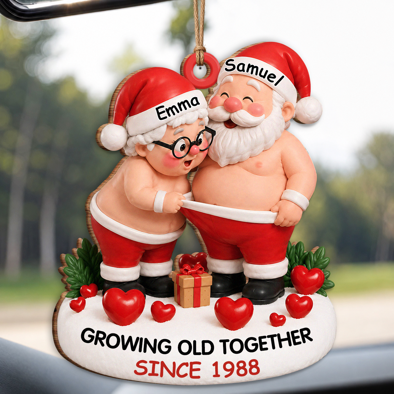 Personalized Growing Old Together Santa Couple Wood Ornament – Anniversary Christmas Gift