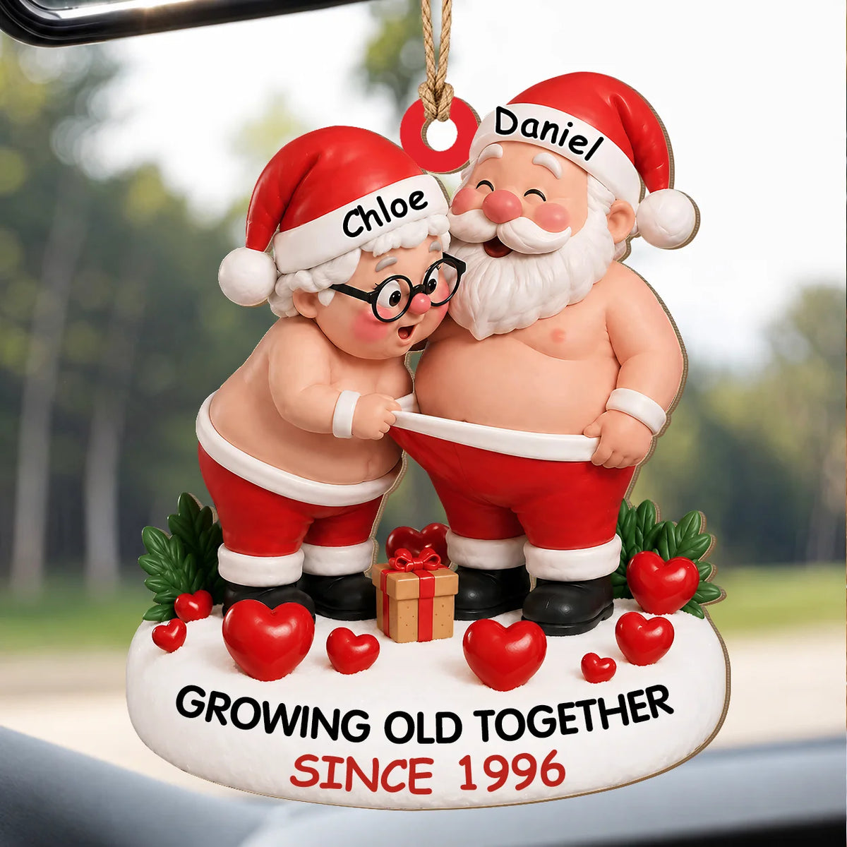 Personalized Growing Old Together Santa Couple Wood Ornament – Anniversary Christmas Gift