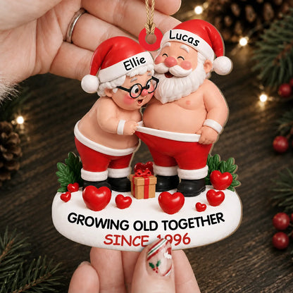Personalized Growing Old Together Santa Couple Wood Ornament – Anniversary Christmas Gift