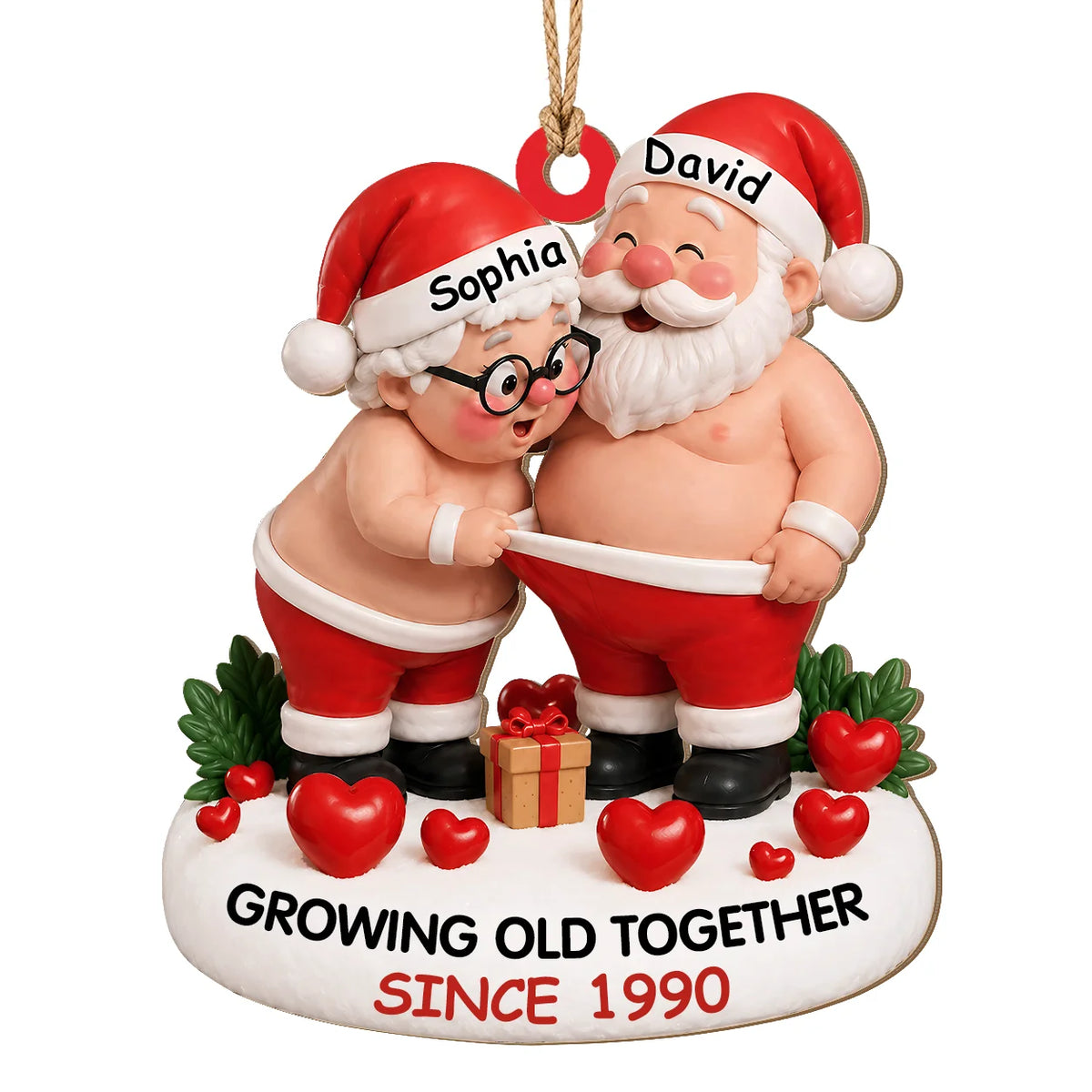 Personalized Growing Old Together Santa Couple Wood Ornament – Anniversary Christmas Gift