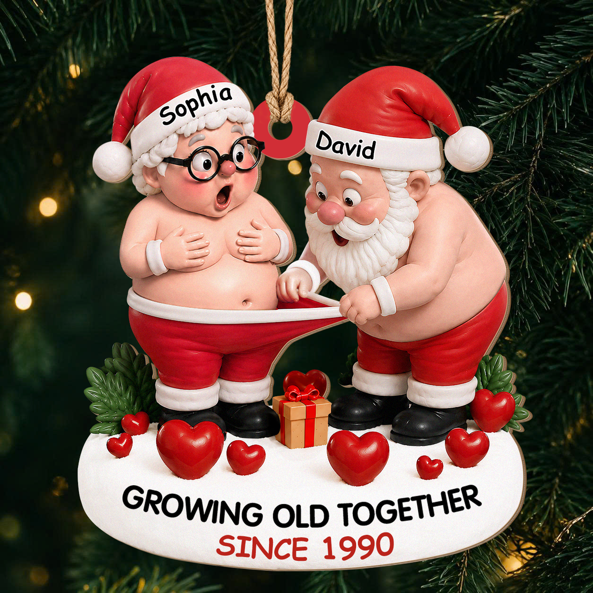 Personalisierter Holzschmuck „Gemeinsam alt werden“ für Paare – Weihnachts-Deko mit Namen & Jahr nach Wunsch