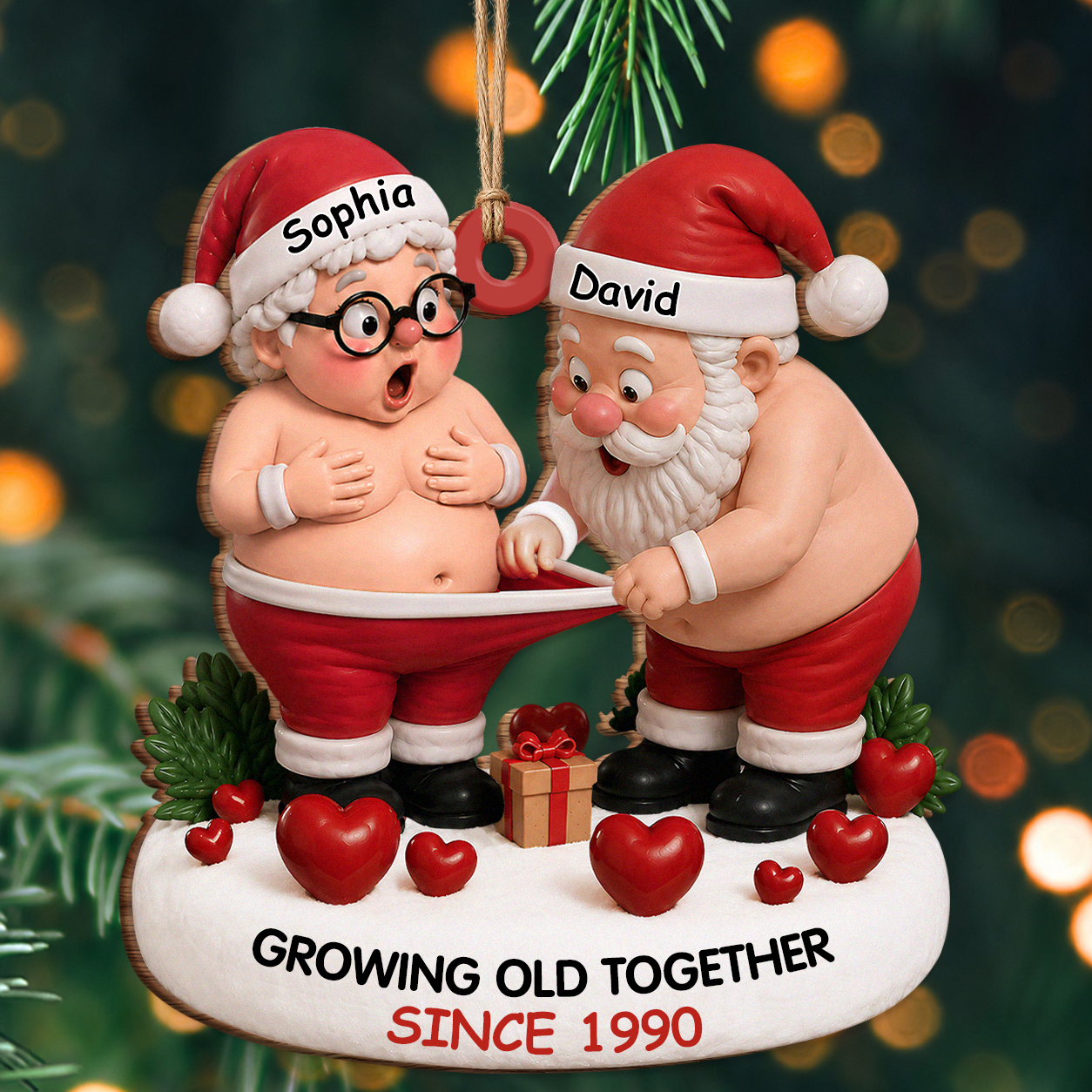 Personalized Growing Old Together Couple Wood Ornament – Anniversary Christmas Gift