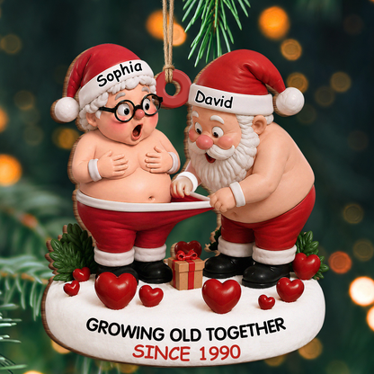 Personalized Growing Old Together Couple Wood Ornament – Anniversary Christmas Gift