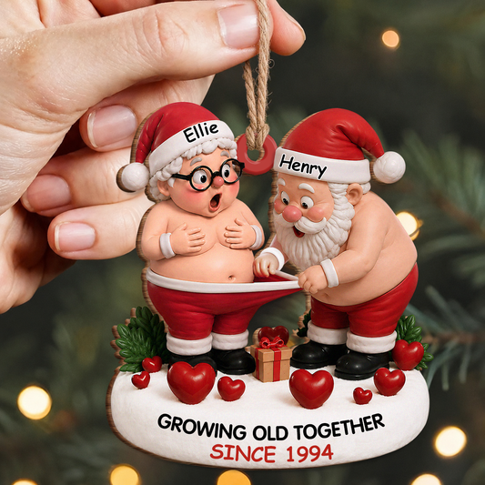 Personalized Growing Old Together Couple Wood Ornament – Anniversary Christmas Gift