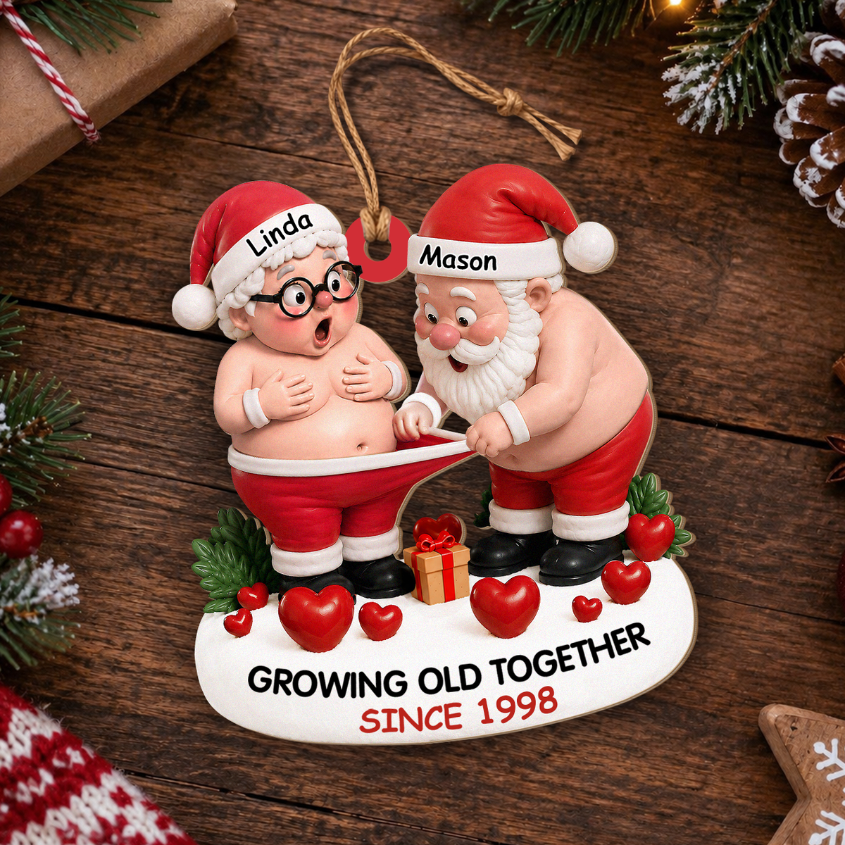Personalisierter Holzschmuck „Gemeinsam alt werden“ für Paare – Weihnachts-Deko mit Namen & Jahr nach Wunsch