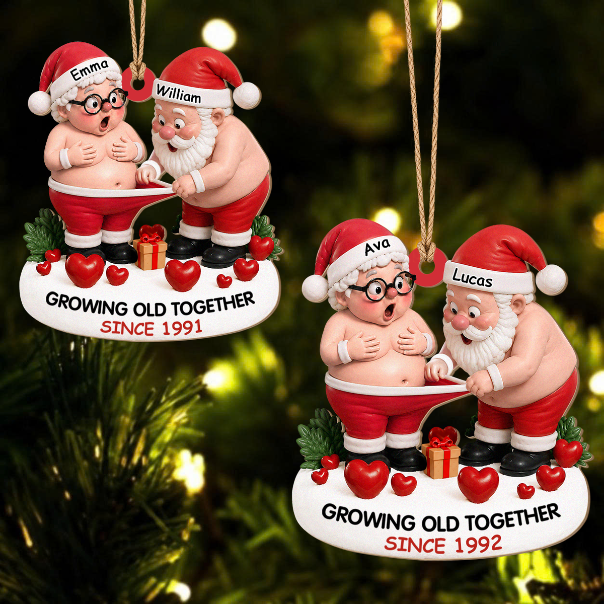 Personalisierter Holzschmuck „Gemeinsam alt werden“ für Paare – Weihnachts-Deko mit Namen & Jahr nach Wunsch