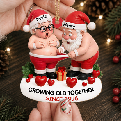 Personalisierter Holzschmuck „Gemeinsam alt werden“ für Paare – Weihnachts-Deko mit Namen & Jahr nach Wunsch
