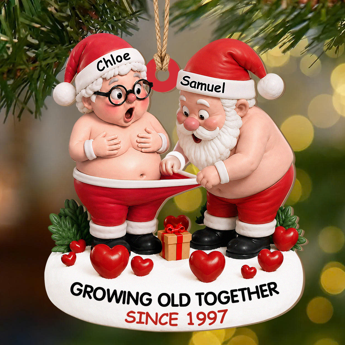 Personalisierter Holzschmuck „Gemeinsam alt werden“ für Paare – Weihnachts-Deko mit Namen & Jahr nach Wunsch