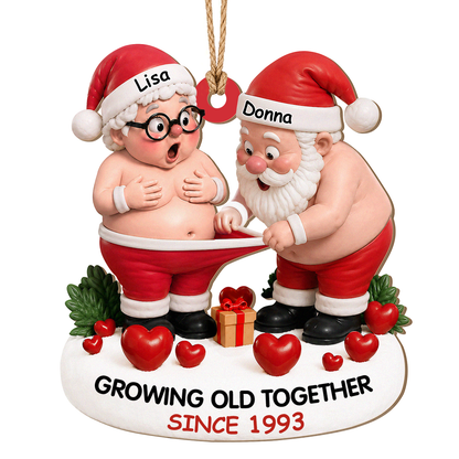 Personalisierter Holzschmuck „Gemeinsam alt werden“ für Paare – Weihnachts-Deko mit Namen & Jahr nach Wunsch