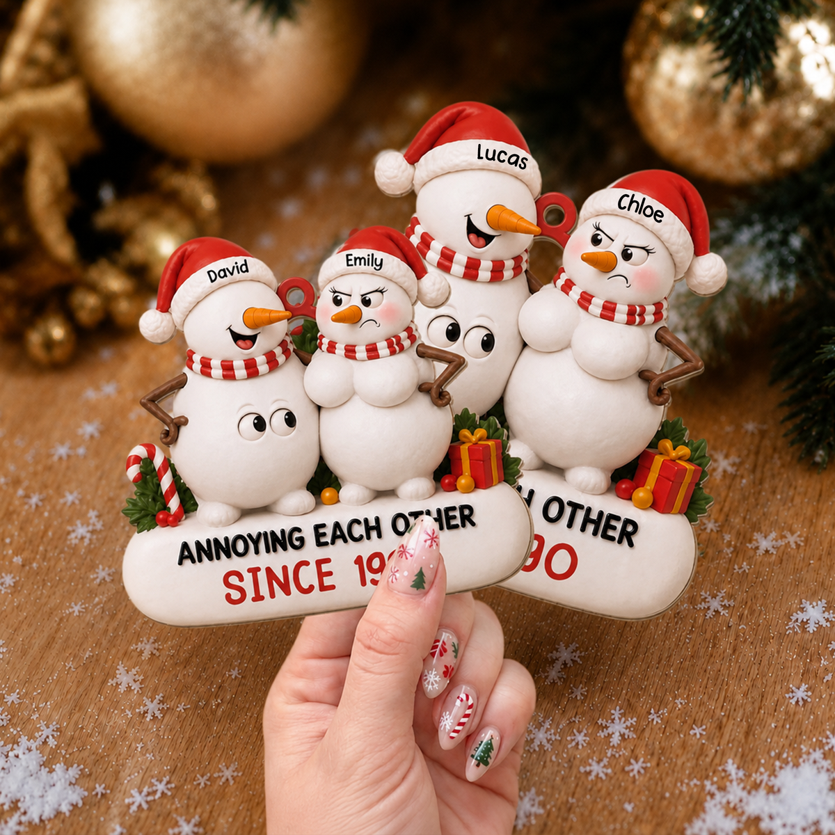 Personalized Snowman Couple Wood Ornament – Annoying Each Other Since Funny Custom Names & Year Gift