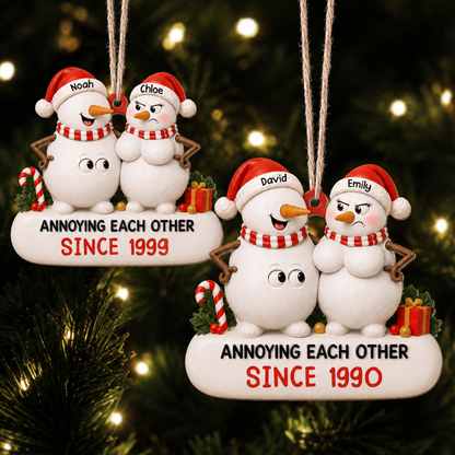 Personalized Snowman Couple Wood Ornament – Annoying Each Other Since Funny Custom Names & Year Gift