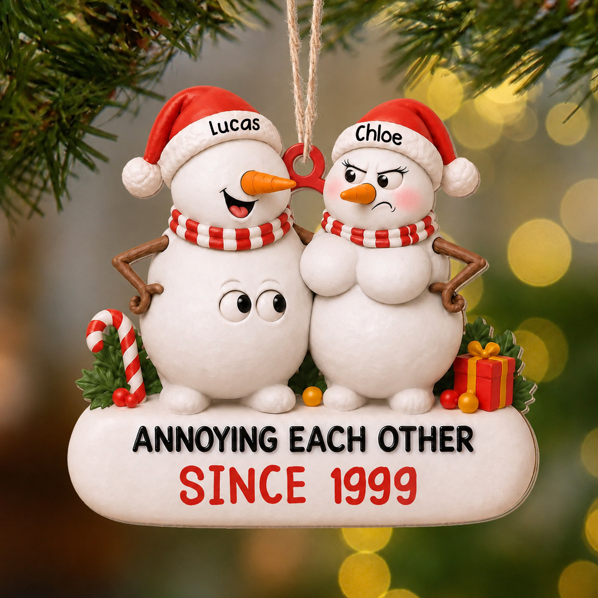 Personalized Snowman Couple Wood Ornament – Annoying Each Other Since Funny Custom Names & Year Gift