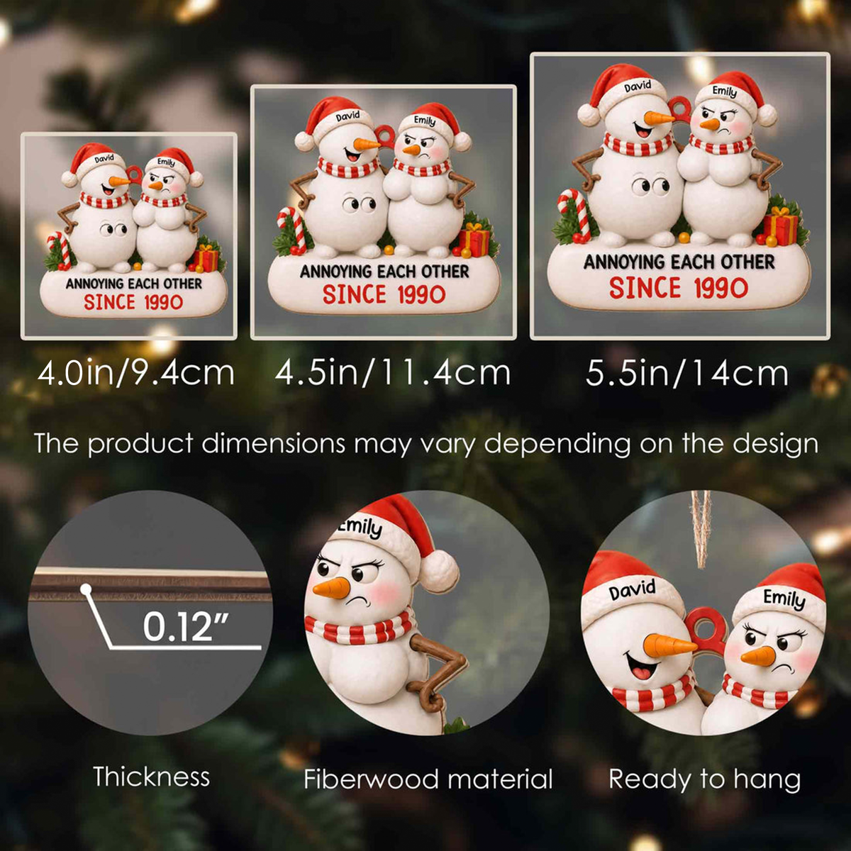 Personalized Snowman Couple Wood Ornament – Annoying Each Other Since Funny Custom Names & Year Gift