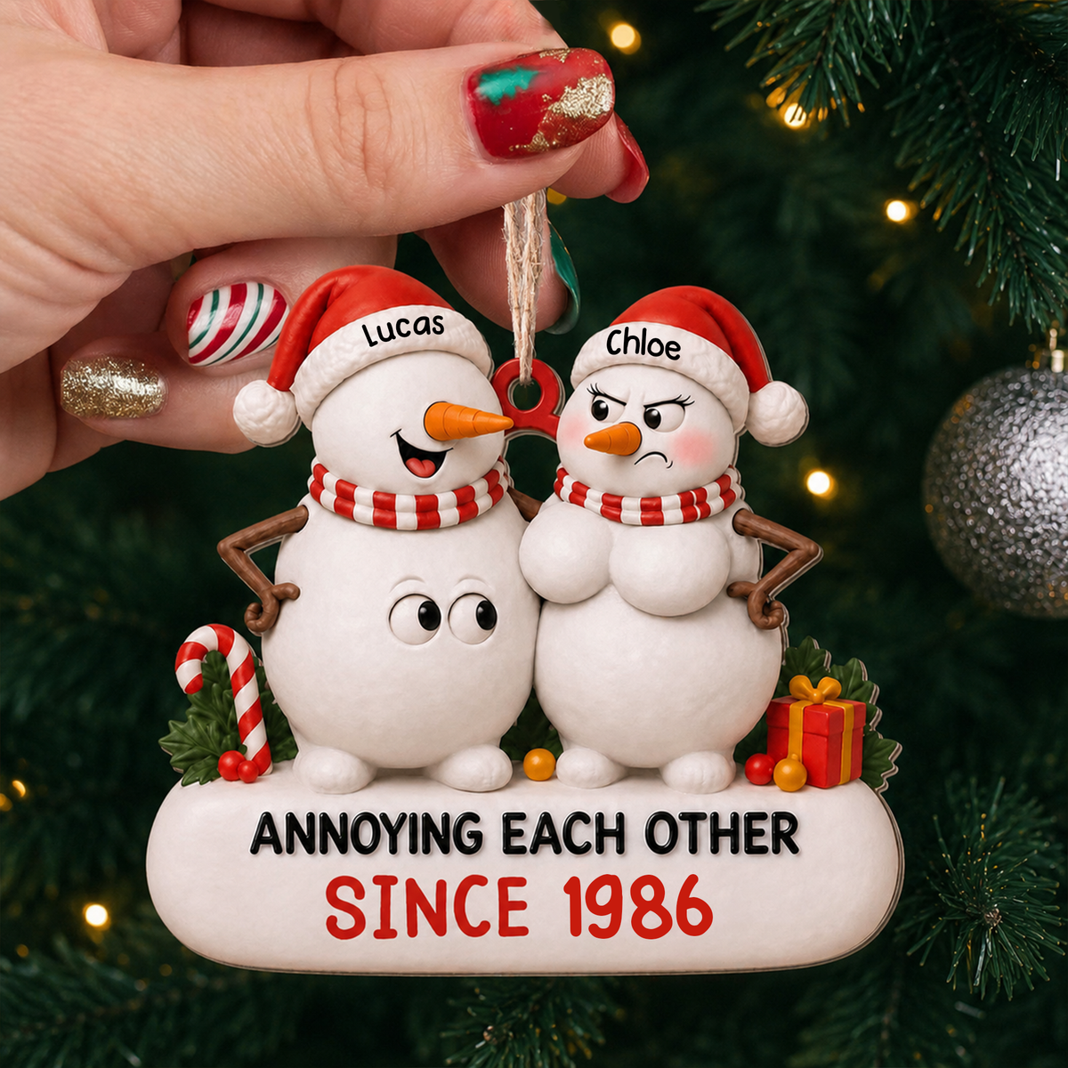 Personalized Snowman Couple Wood Ornament – Annoying Each Other Since Funny Custom Names & Year Gift