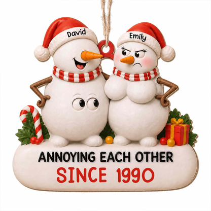 Personalized Snowman Couple Wood Ornament – Annoying Each Other Since Funny Custom Names & Year Gift