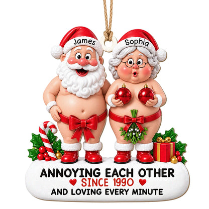 Personalized Santa & Mrs. Claus Couple Wood Ornament – Annoying Each Other Custom Names & Year Gift