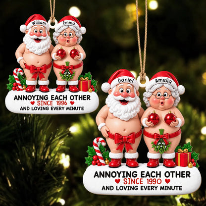 Personalized Santa & Mrs. Claus Couple Wood Ornament – Annoying Each Other Custom Names & Year Gift