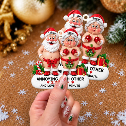 Personalized Santa & Mrs. Claus Couple Wood Ornament – Annoying Each Other Custom Names & Year Gift