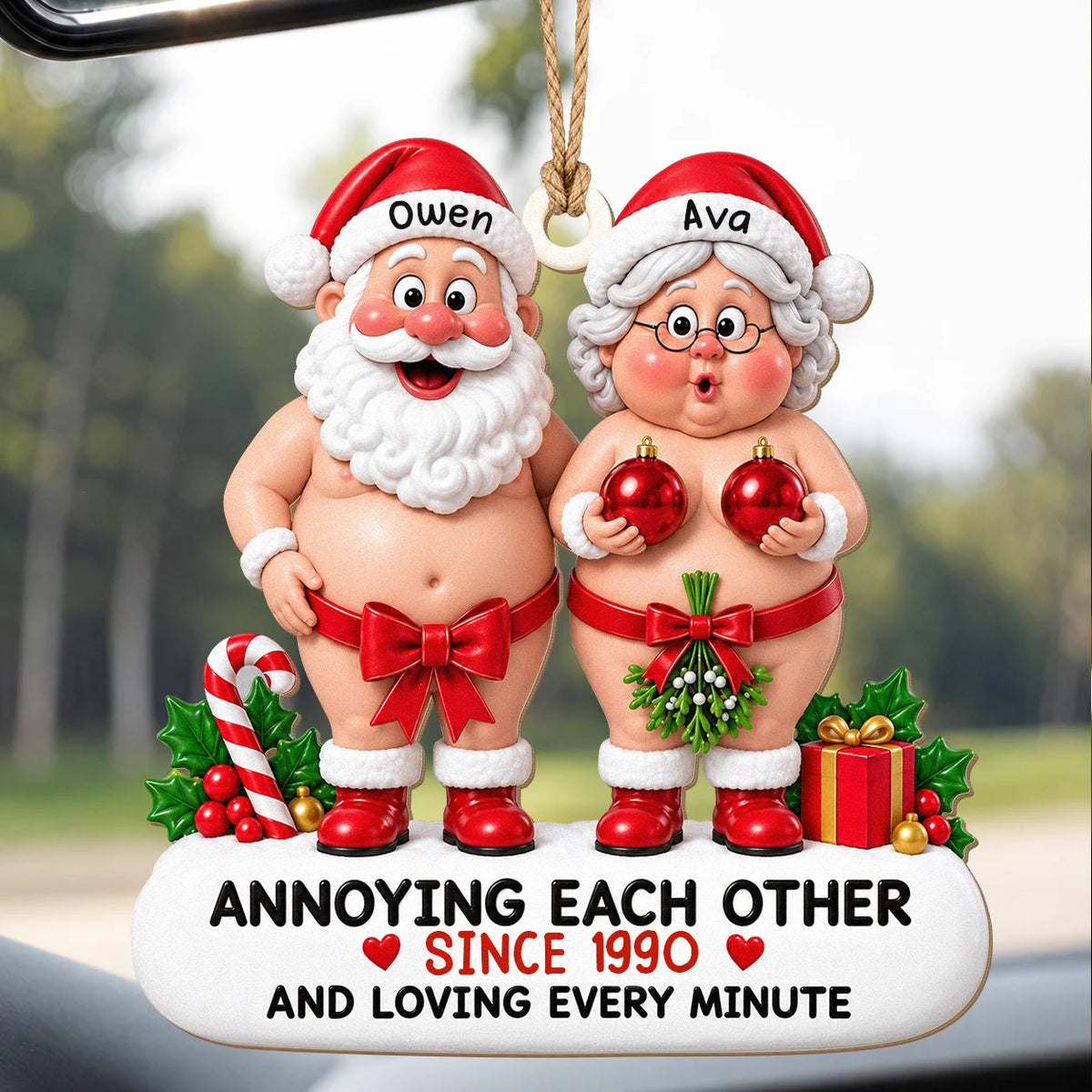 Personalized Santa & Mrs. Claus Couple Wood Ornament – Annoying Each Other Custom Names & Year Gift