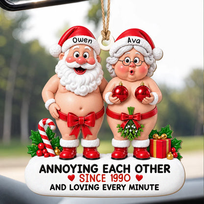 Personalized Santa & Mrs. Claus Couple Wood Ornament – Annoying Each Other Custom Names & Year Gift