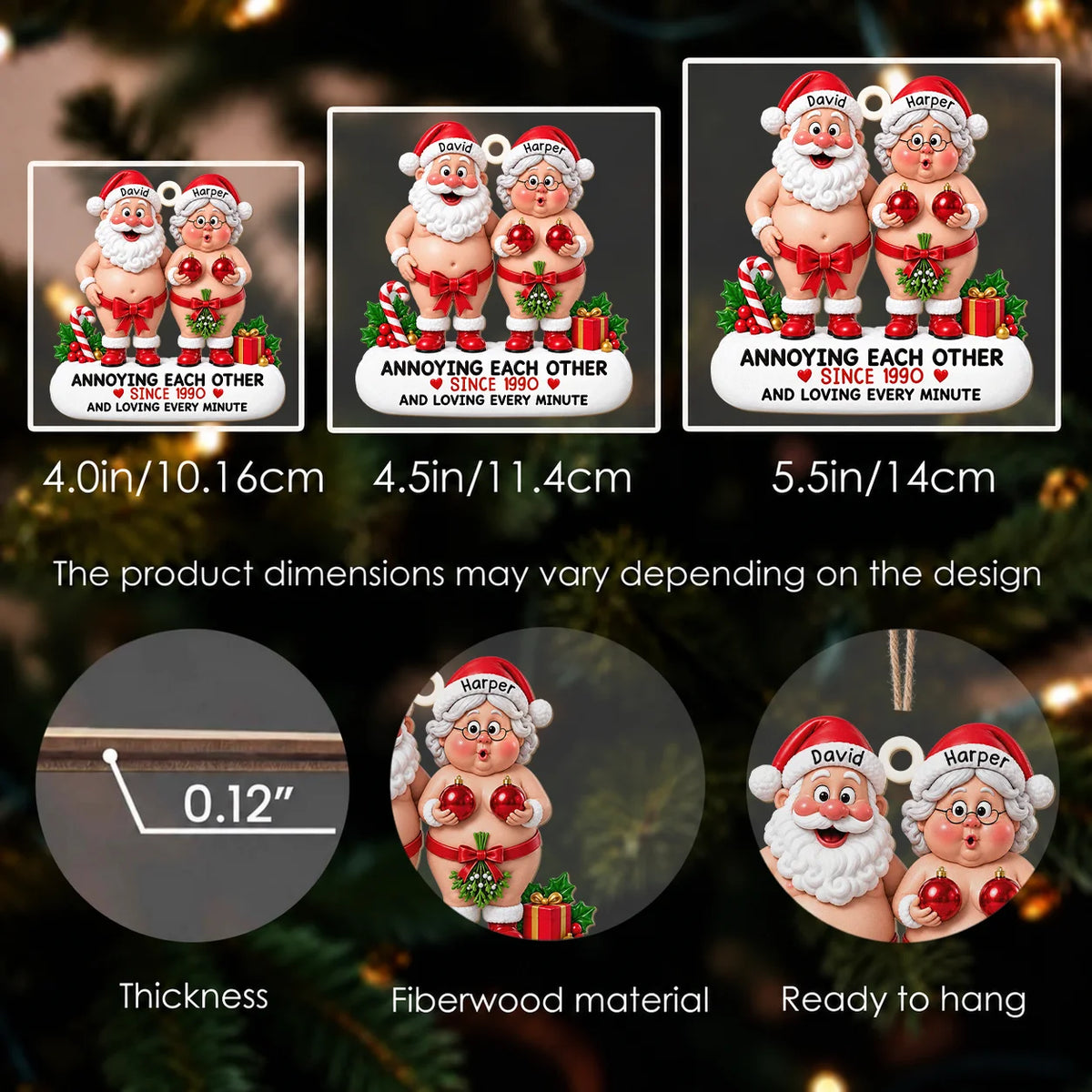 Personalized Santa & Mrs. Claus Couple Wood Ornament – Annoying Each Other Custom Names & Year Gift