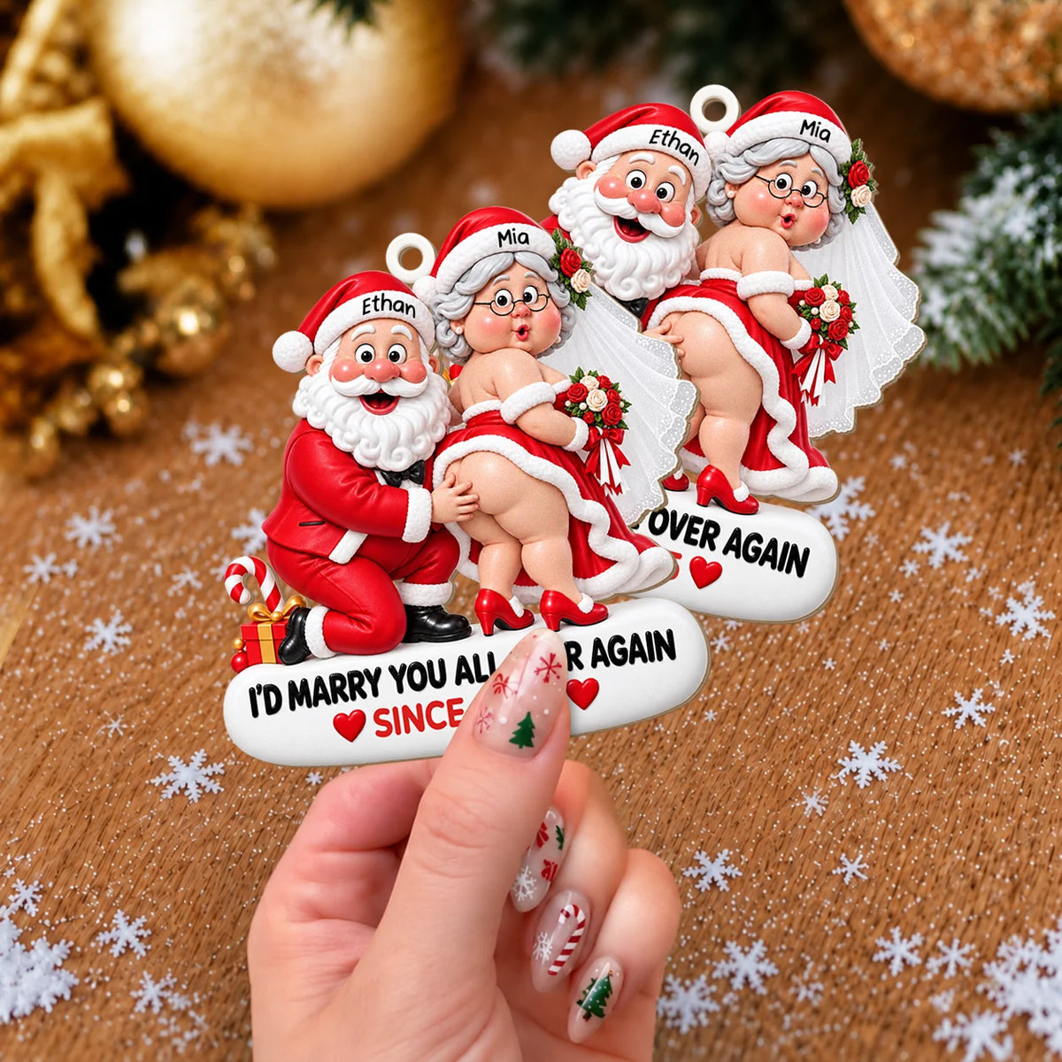 Personalized I'd Marry You All Over Again Santa Wedding Couple Anniversary Wood Ornament – Gift for Couples