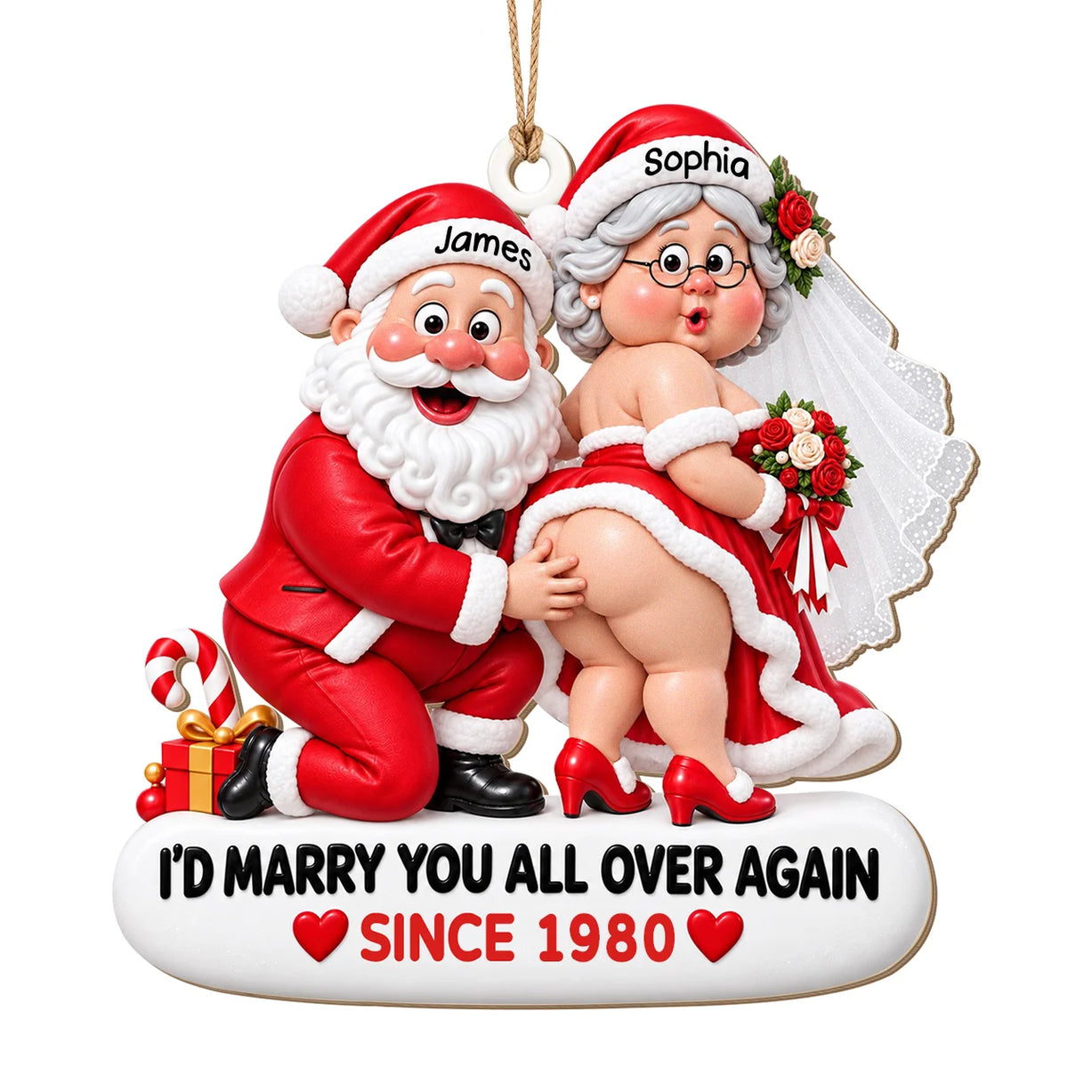 Personalized I'd Marry You All Over Again Santa Wedding Couple Anniversary Wood Ornament – Gift for Couples