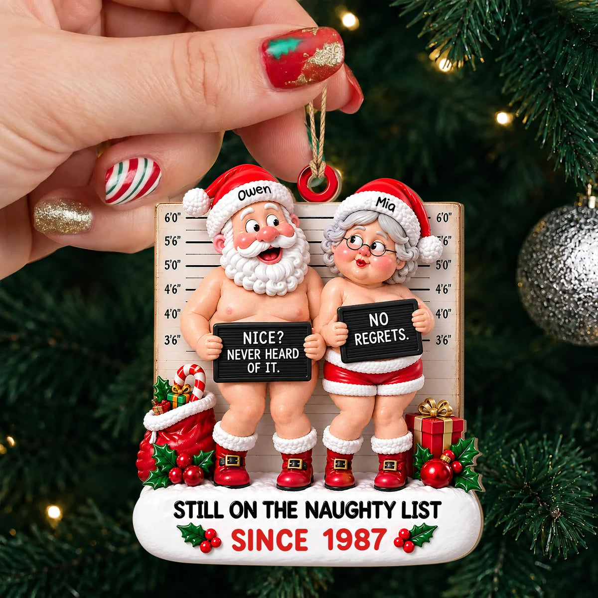 Personalisierter „Naughty List“ Holz-Weihnachtsschmuck für Paare – Geschenk für Paare