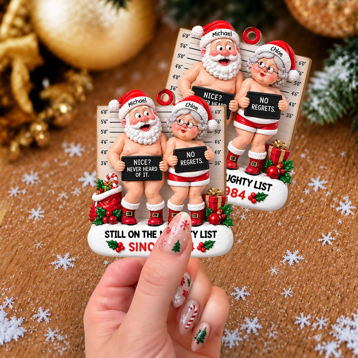 Personalisierter „Naughty List“ Holz-Weihnachtsschmuck für Paare – Geschenk für Paare