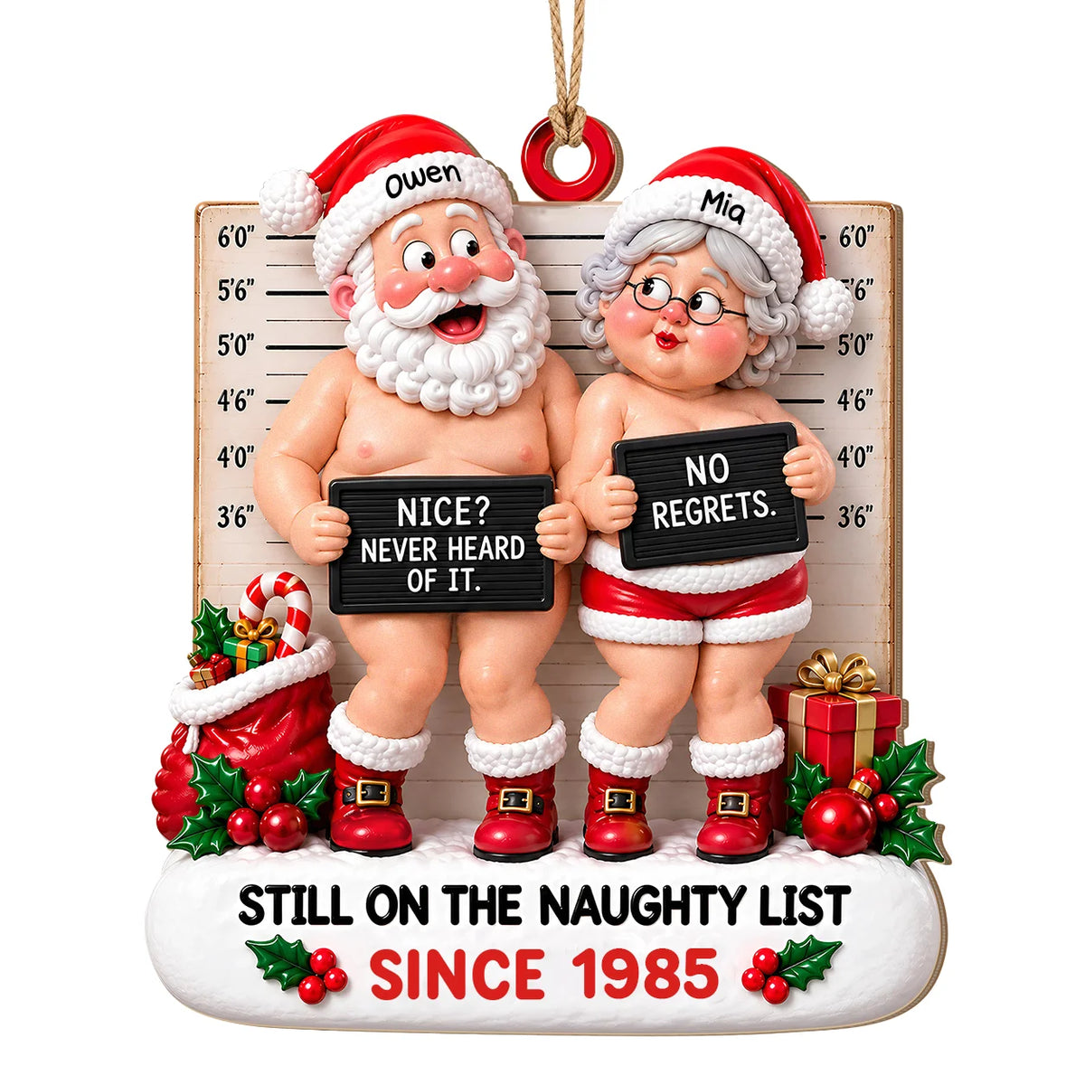Personalisierter „Naughty List“ Holz-Weihnachtsschmuck für Paare – Geschenk für Paare