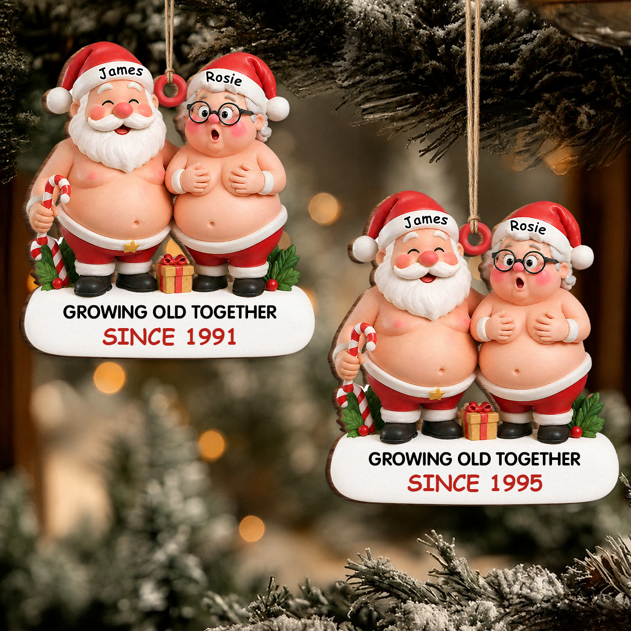 Personalized Growing Old Together Couple Wood Ornament – Christmas Anniversary Gift